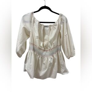 Lane Bryant Cream Blouse with Smocked Waist